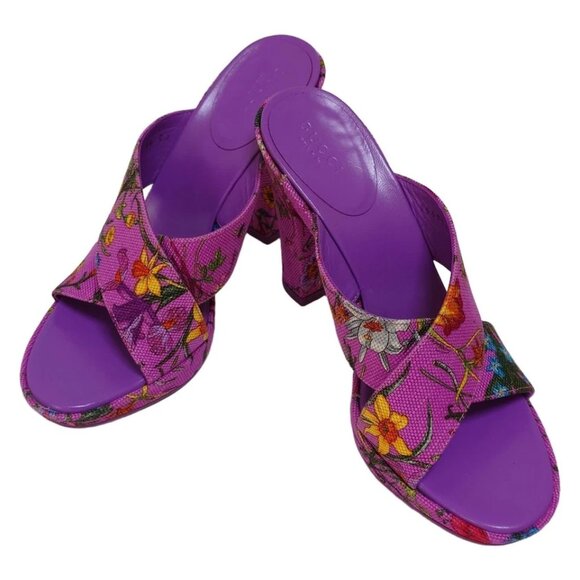 GUCCI - Pink Green Multi Canvas Women's Sandals 167-052525 - Picture 2 of 6